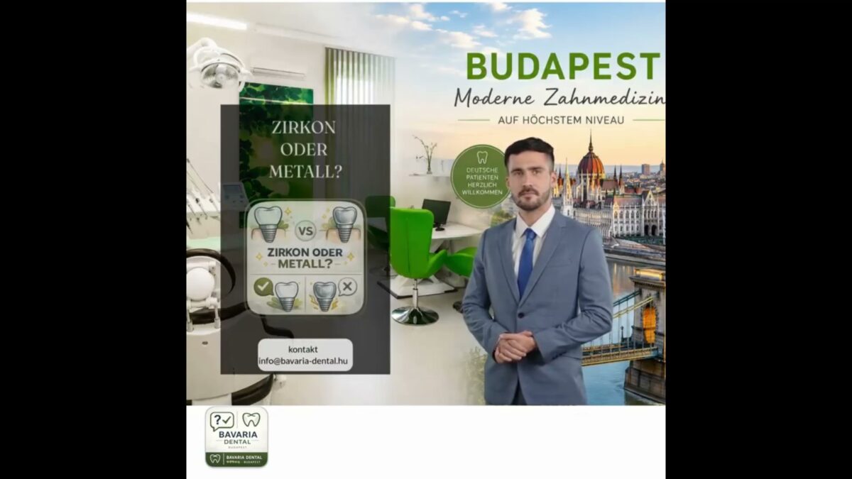 Cinematic anime comic about zirconia crowns versus metal crowns and modern dental aesthetics in Budapest