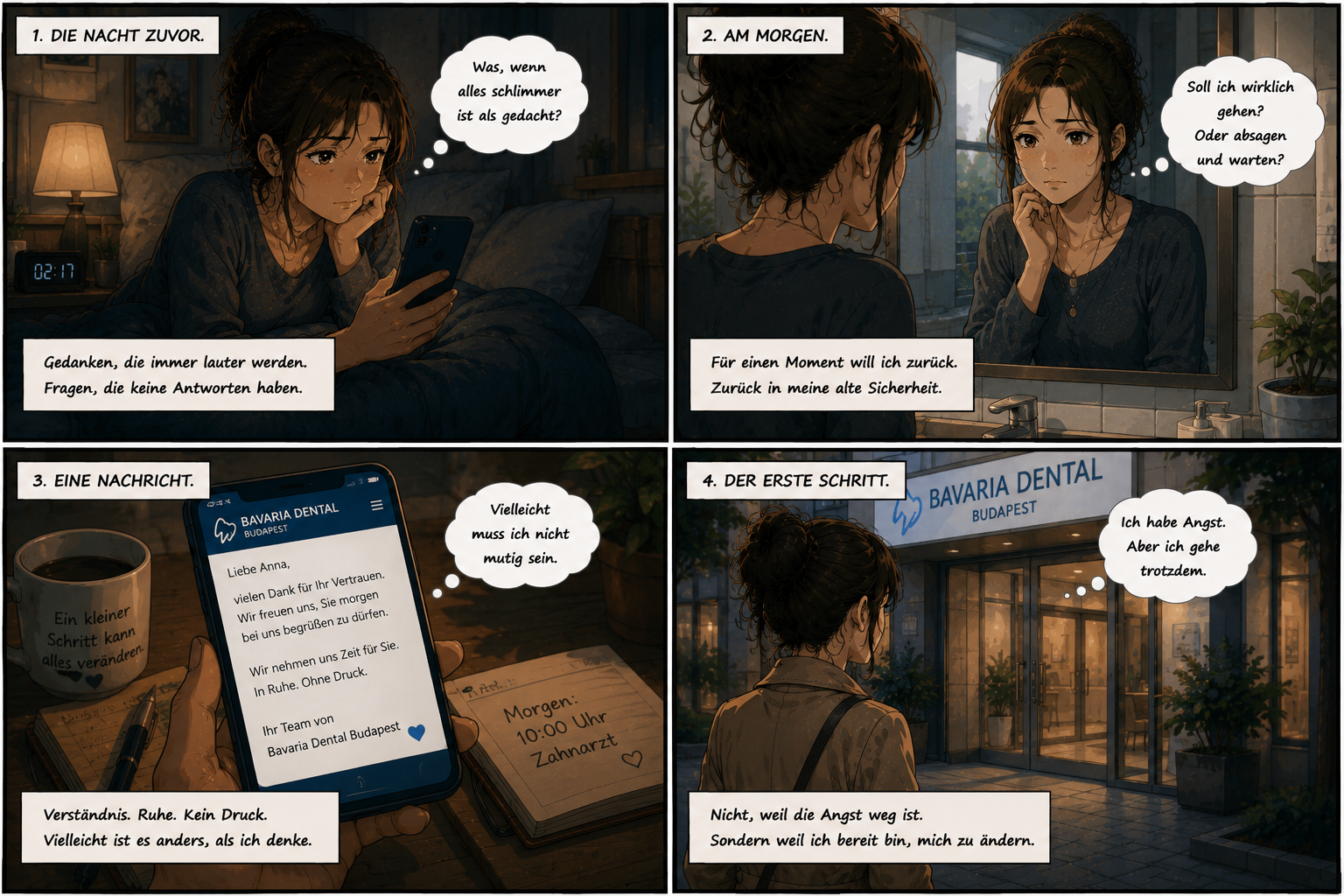 Anime Comic über Angst vor dem ersten Zahnarzttermin bei Bavaria Dental Budapest