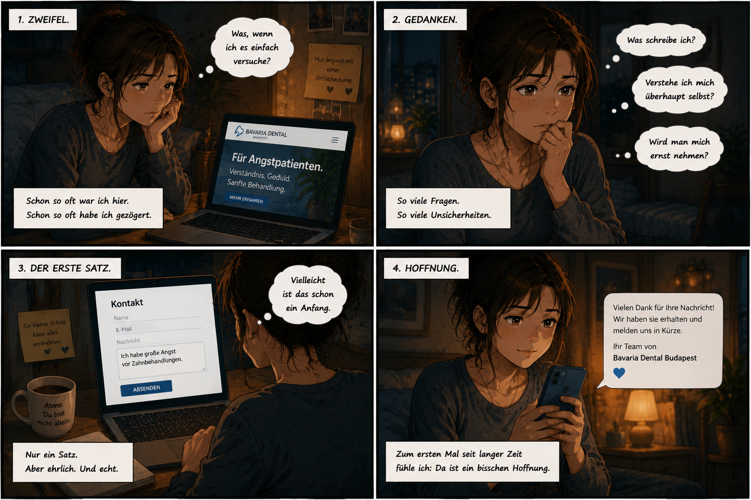 Anime Comic über Vertrauen und Verständnis für Angstpatienten bei Bavaria Dental Budapest