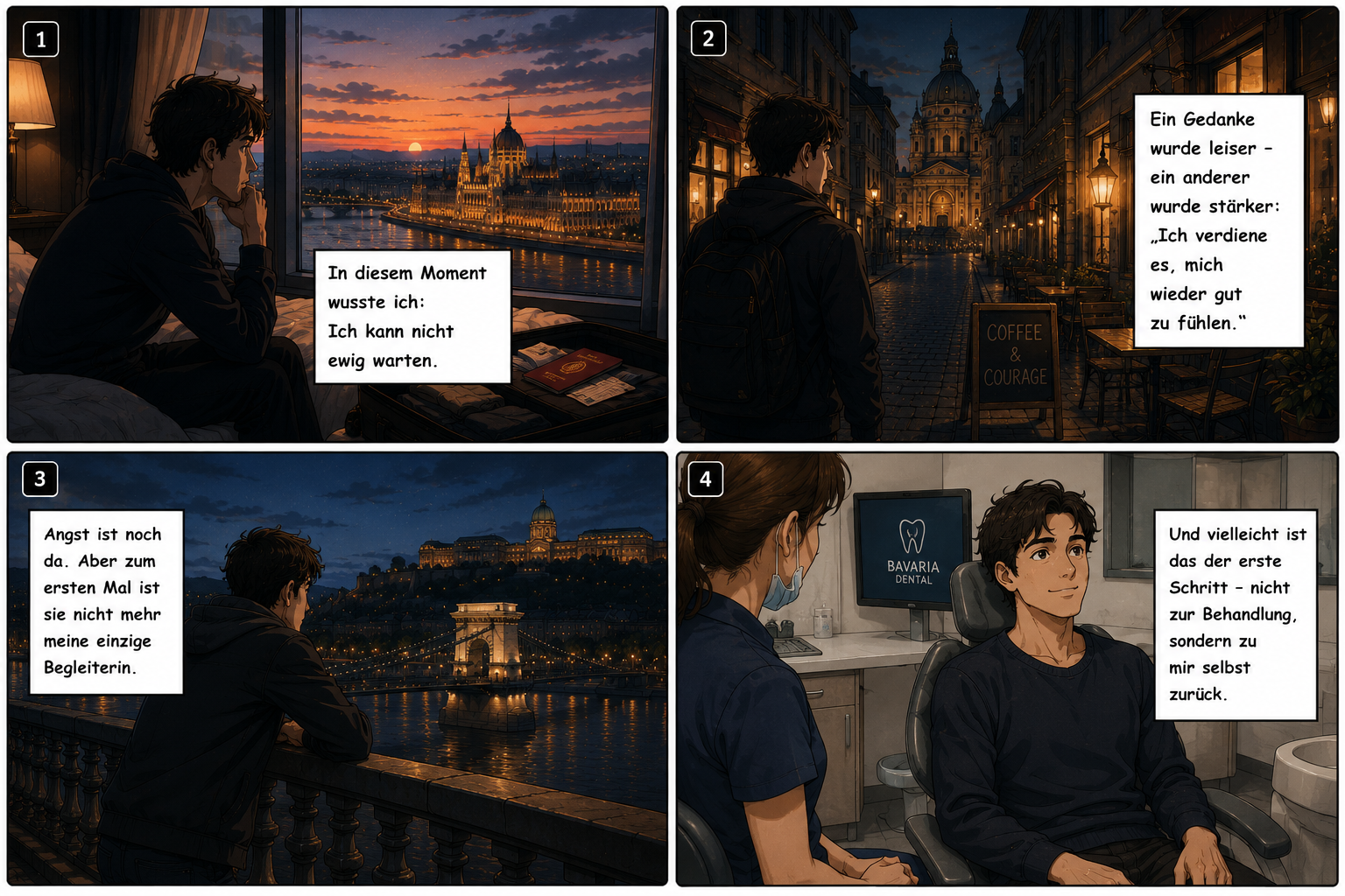 Cinematic Anime Comic über Hoffnung, Zahnarztangst und den ersten emotionalen Schritt in Budapest