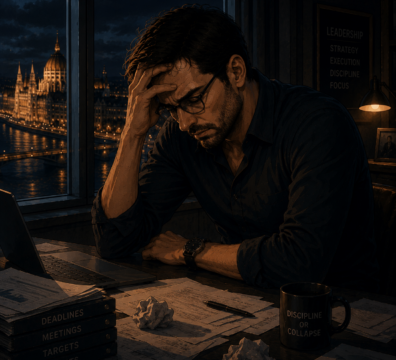 Cinematic Anime Szene eines überlasteten Mannes unter starkem emotionalem Druck bei Nacht
