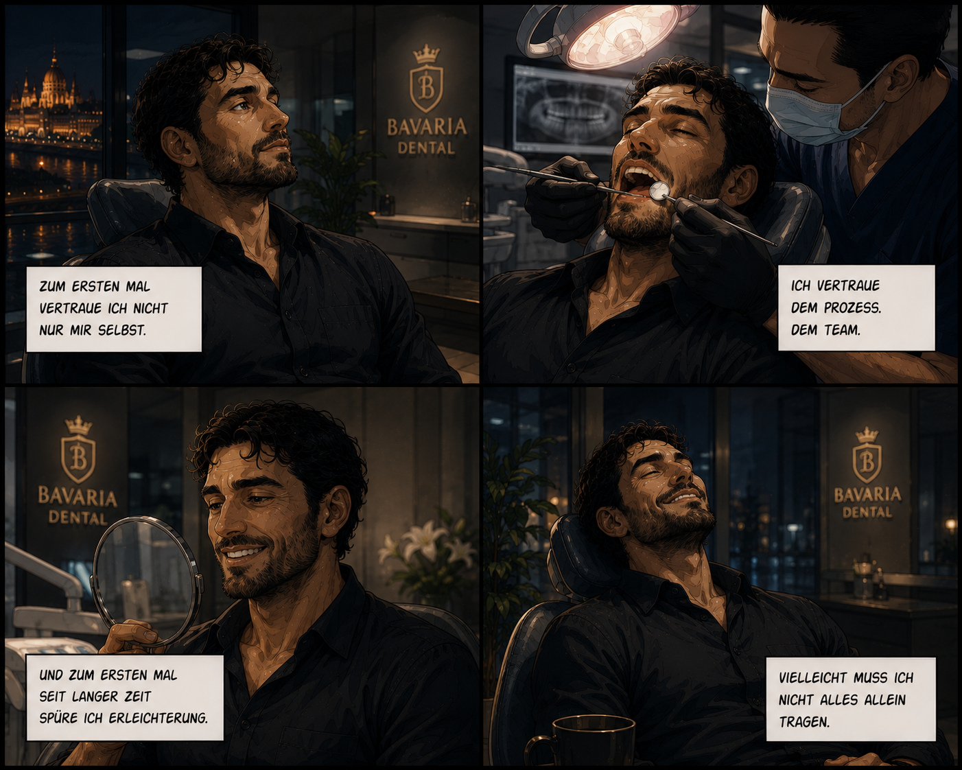 Cinematic Anime Comic über Vertrauen, emotionale Erleichterung und Zahnarztbehandlung in Budapest