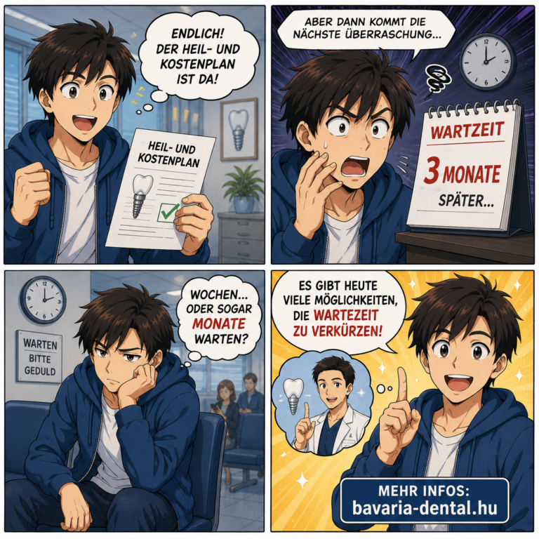 Comic über lange Wartezeiten bei Zahnersatz und Zahnbehandlungen in Budapest