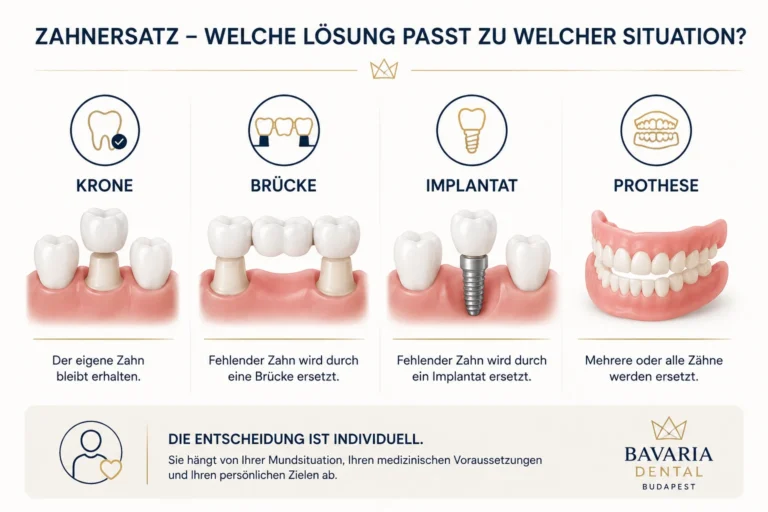Zahnersatz im Vergleich: Krone, Brücke, Implantat und Prothese
